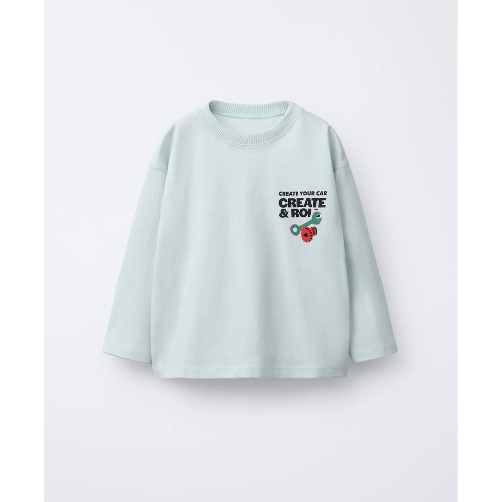 Zara Kids Car Lab Graphic Long Sleeve T-Shirt Light Blue